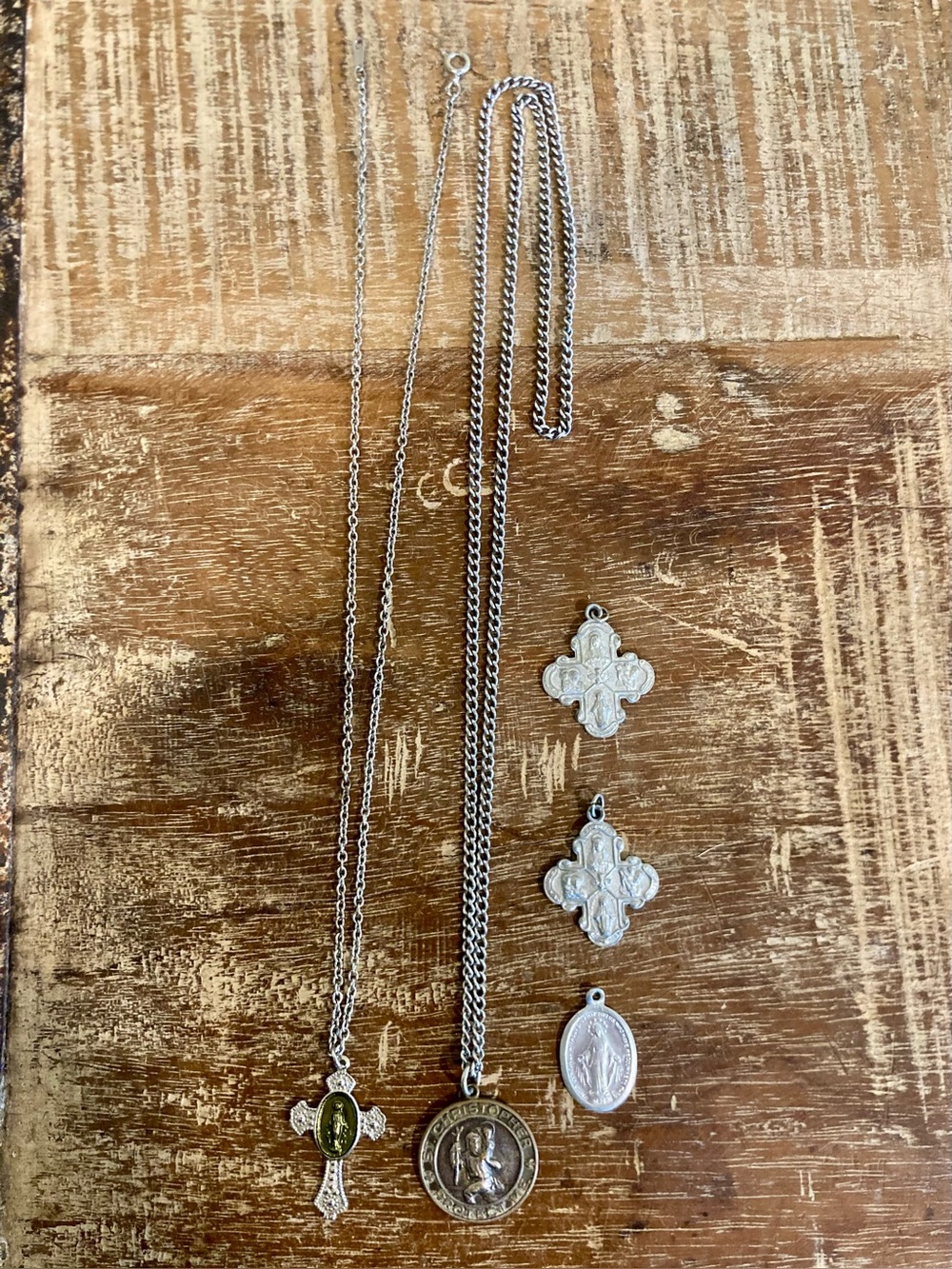 Lot of Silver-Tone Religious Pendant & Necklaces Catholic Jewelry Lot